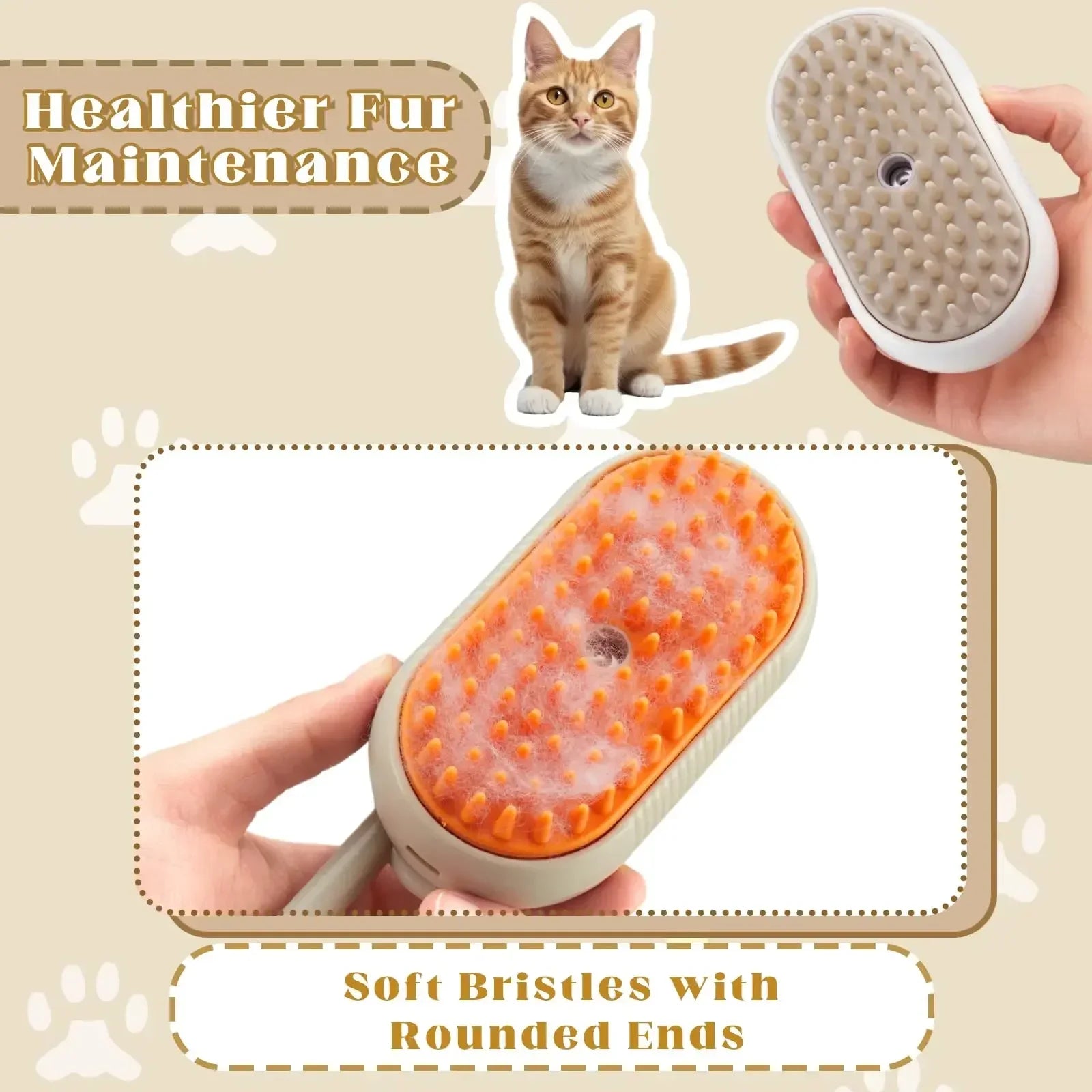 USB Rechargeable 3-In-1 Pet Grooming Brush with Steam Spray & Massage, Anti-Flying Hair Electric Bath Brush for Dog Cat Shedding
