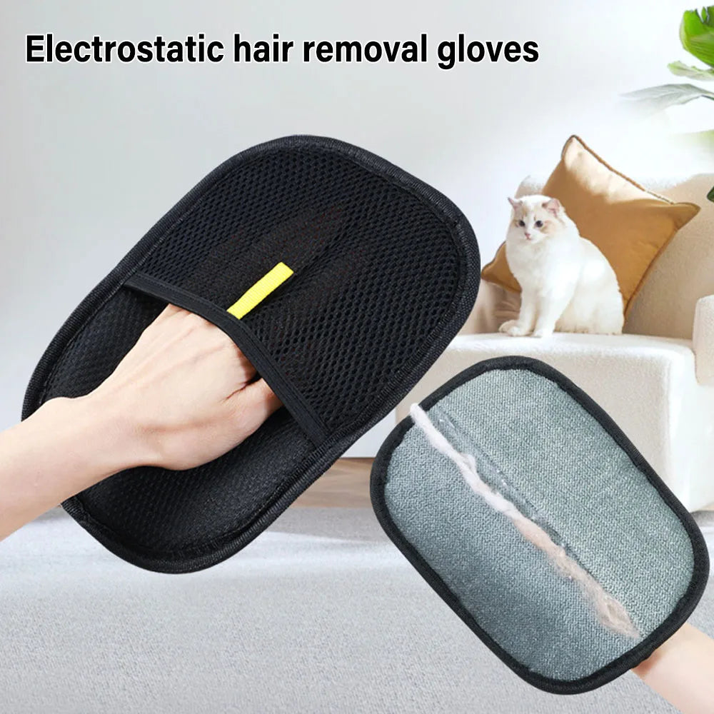 Pet Hair Removal Gloves Pet Grooming Gloves Cats Hair Brush Dual Brush Static-Free Cat Hair Cleaning Tool Hair Stripping Mitts